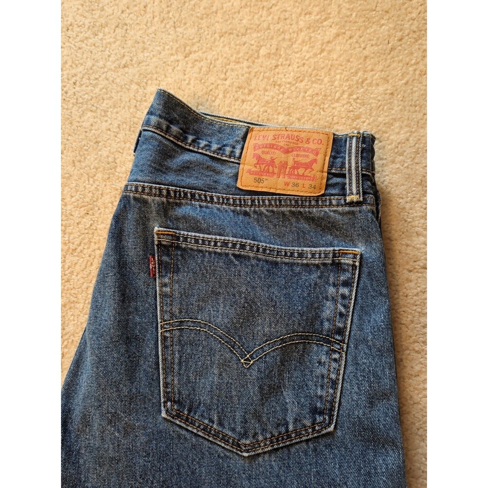 LEVI'S 505 mens 36 x 34 Blue Jeans Regular Fit Straight Leg